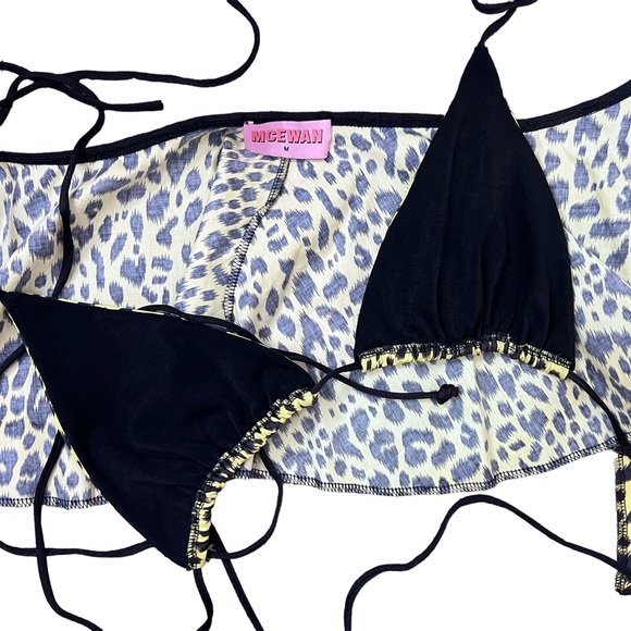 McEwan Studio Yellow & Black Leopard Print Triangle Top & Tie Skirt Rave Set - Picture 6 of 11